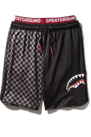 GREY CHECKERED SPLIT CORTO SWIM TRUNKS