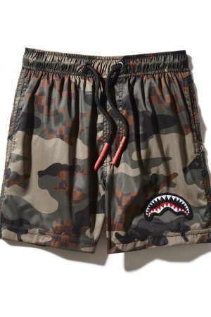 KIDS CAMO CHECKERED SWIM TRUNKS